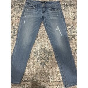 Express Jeans Cropped Legging Low Rise Women's 2R Blue Distressed Whisker Frayed
